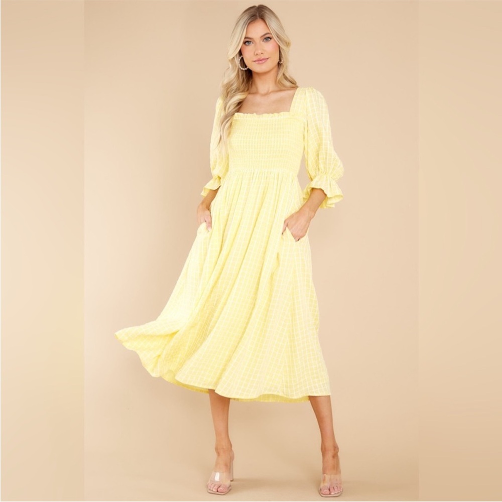 Yellow Print Midi Dress